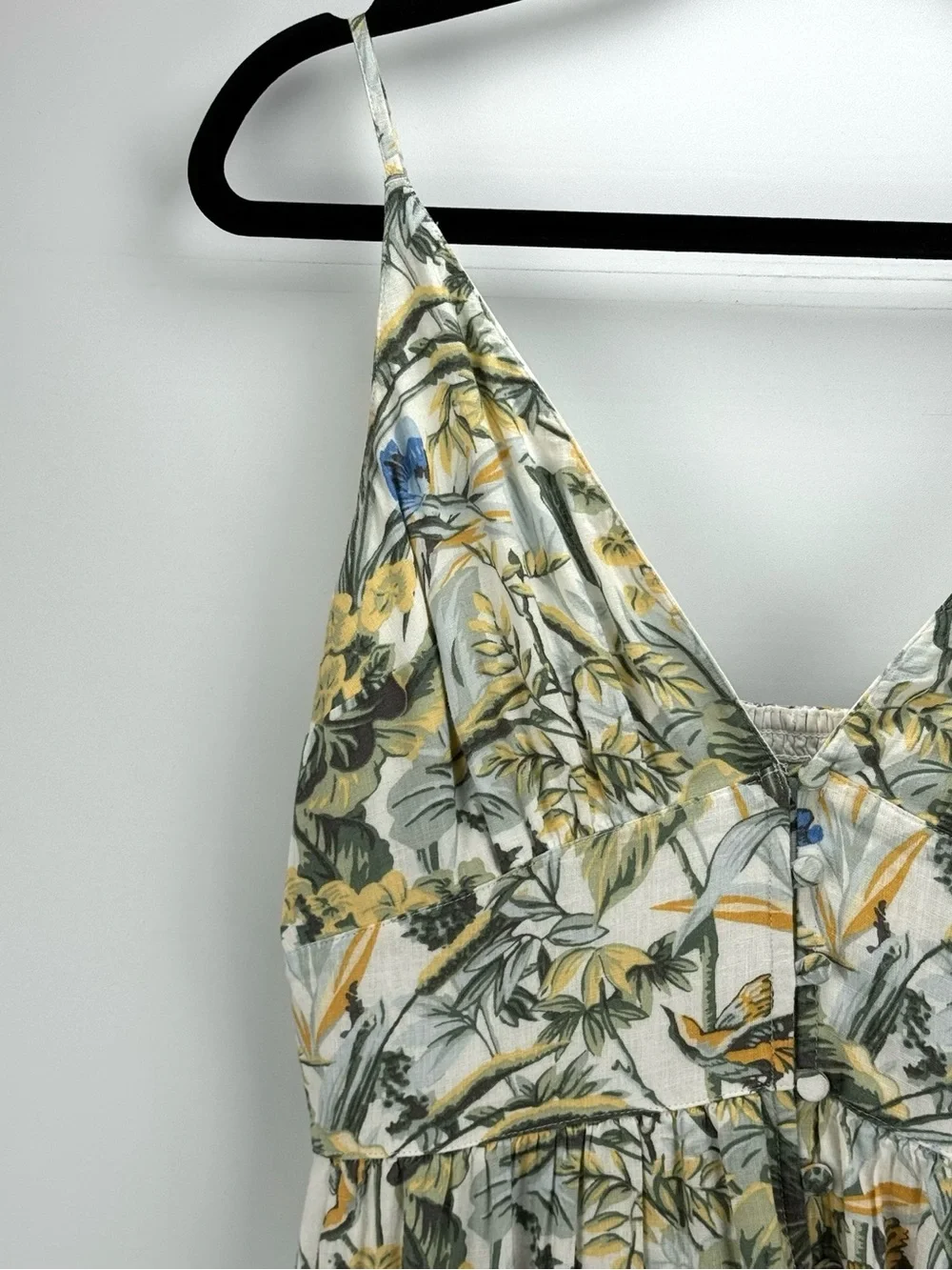 Abercrombie & Fitch Green Tropical Floral Plunge V-Neck Linen Maxi Dress